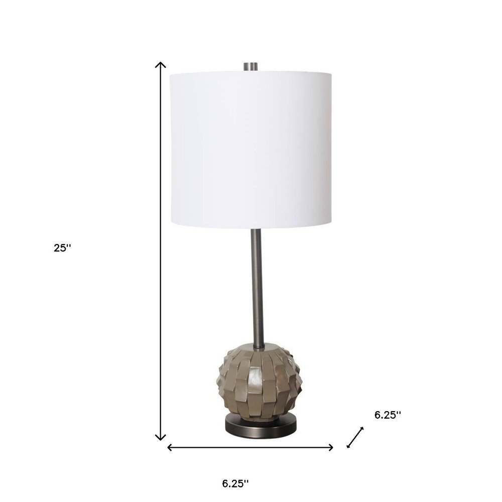 25" Gray Round Bedside Lamp With Drum Shade