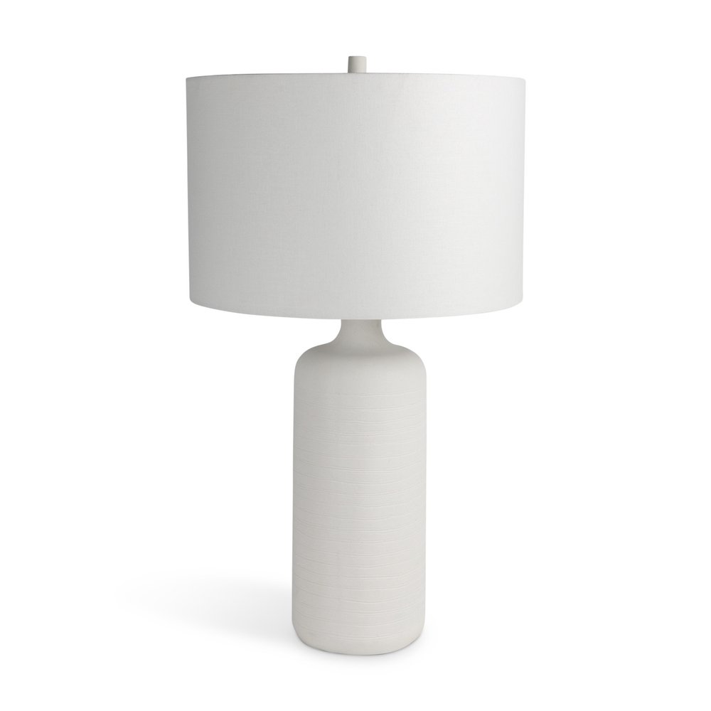 31" White Round Bedside Lamp With Drum Shade — view 3