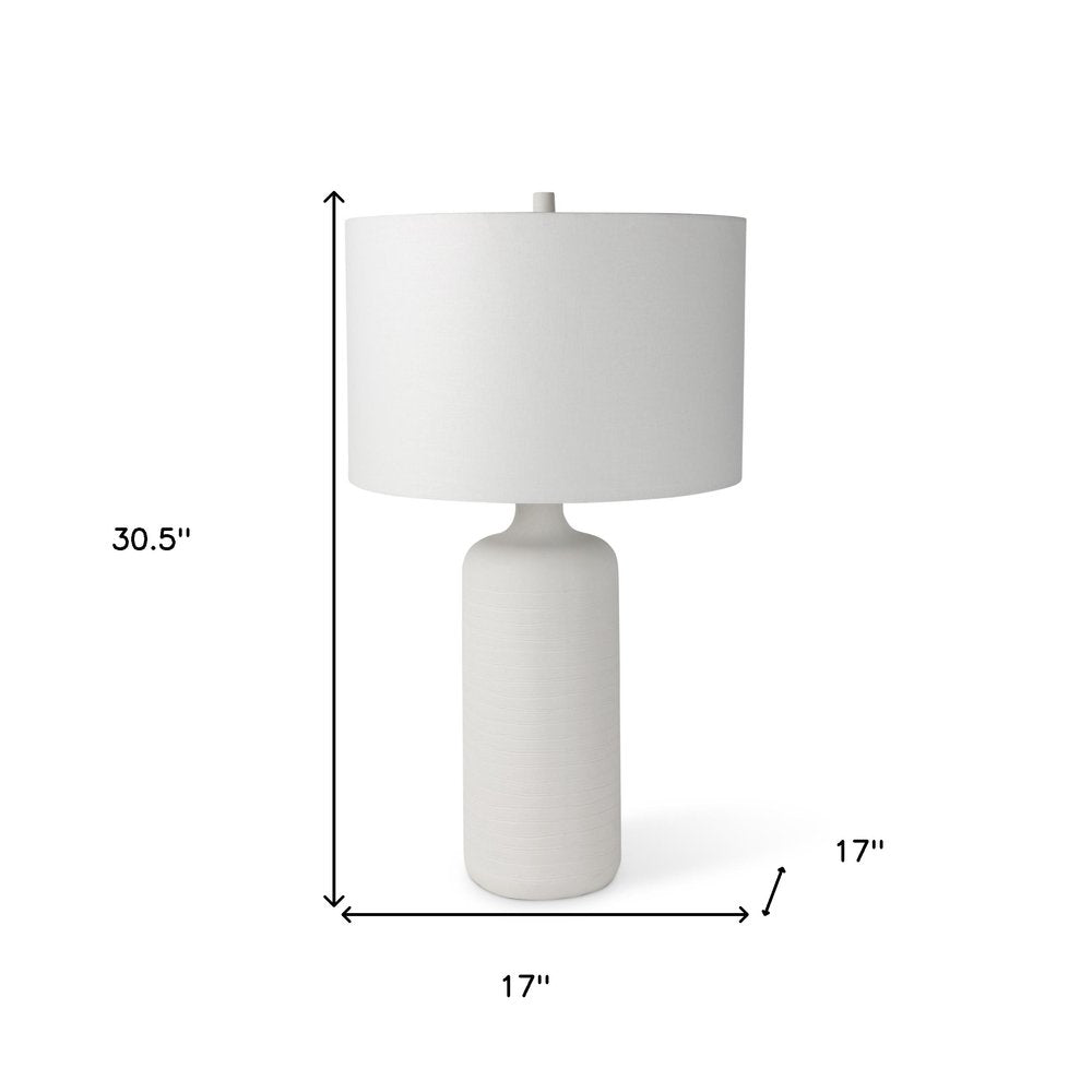 31" White Round Bedside Lamp With Drum Shade — view 4