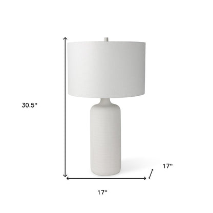 31" White Round Bedside Lamp With Drum Shade