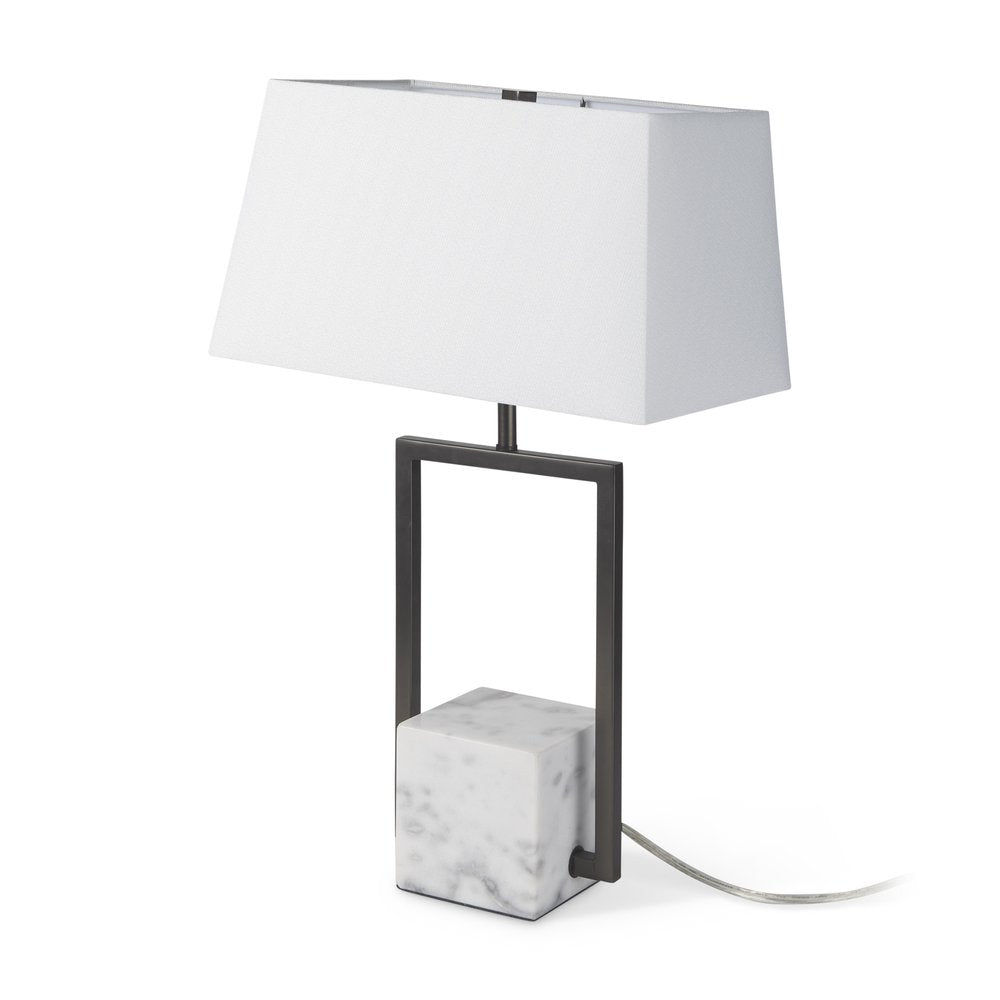26" Gray Square Bedside Lamp With Shade — view 1