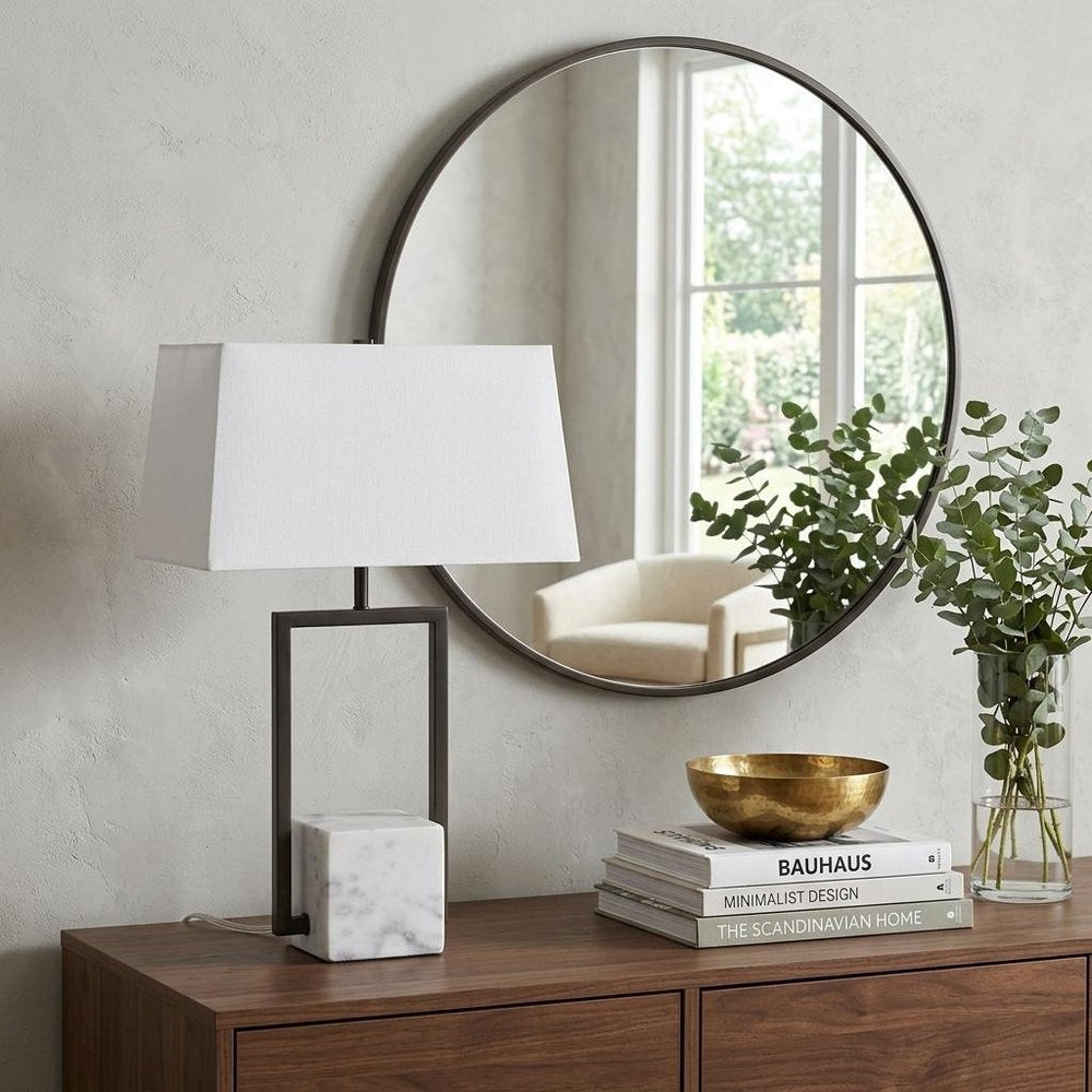 26" Gray Square Bedside Lamp With Shade — view 5