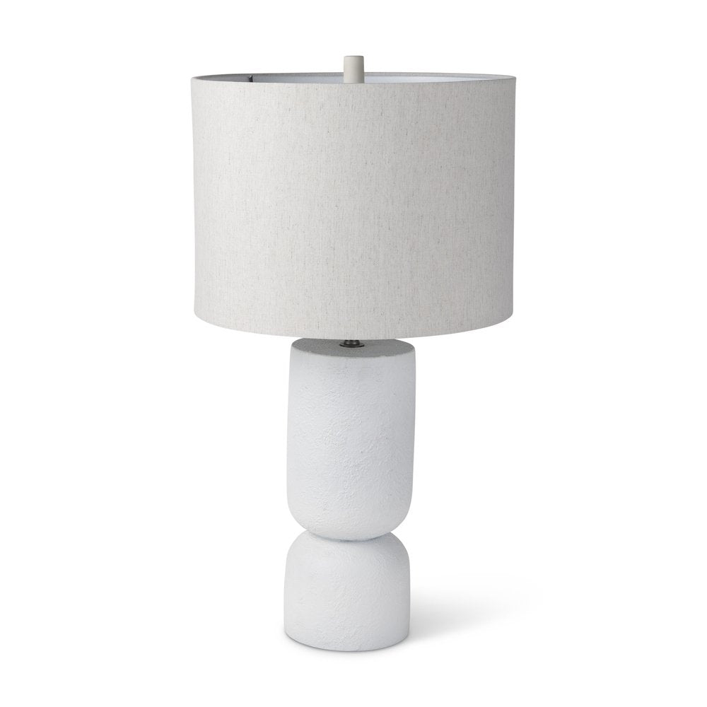 28" White Round Bedside Lamp With Drum Shade — view 1