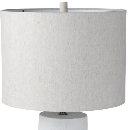 28" White Round Bedside Lamp With Drum Shade