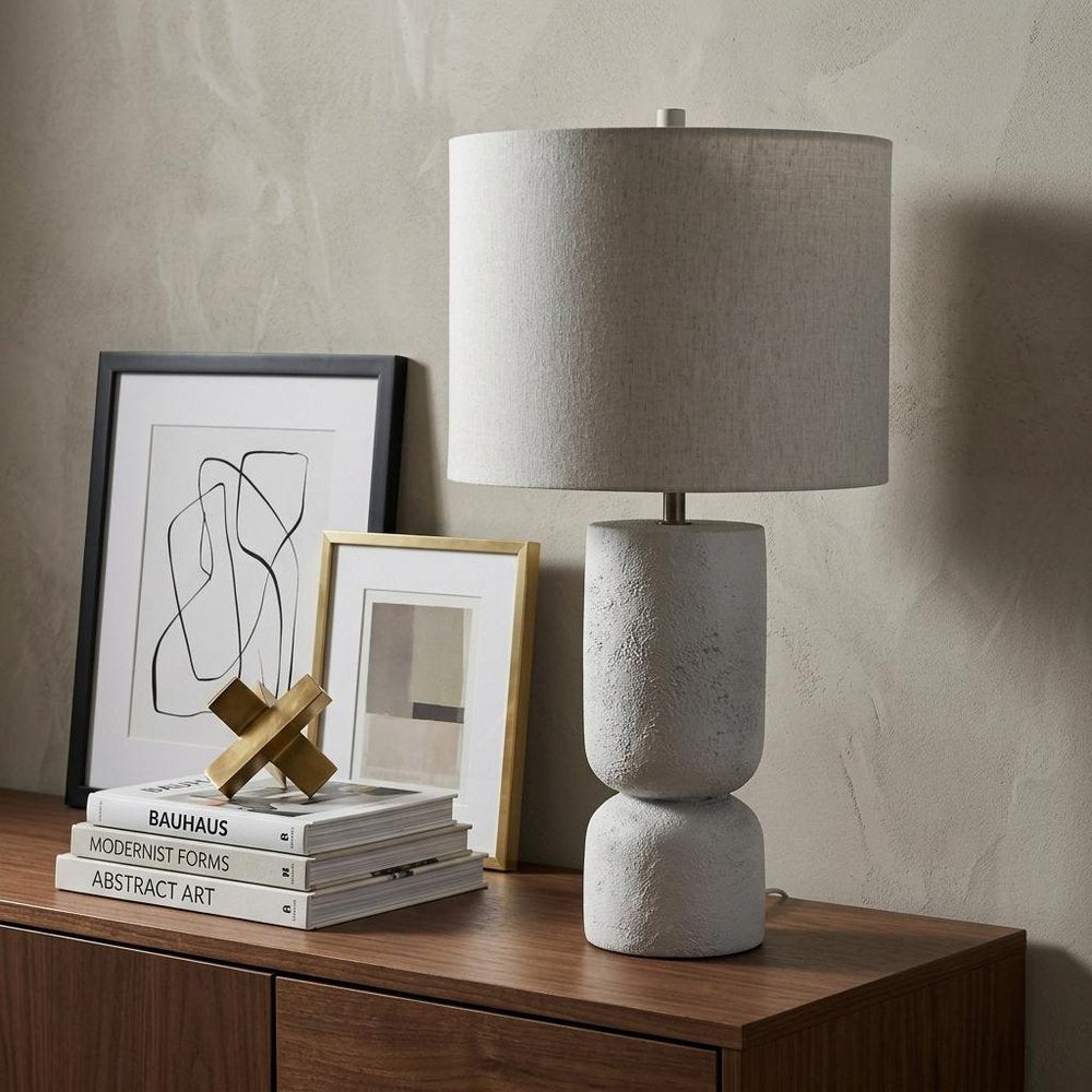 28" White Round Bedside Lamp With Drum Shade — view 5