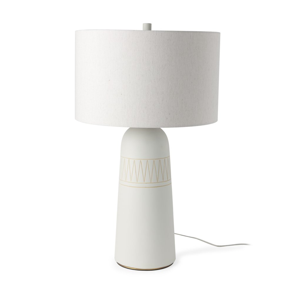 30" Cream Round Bedside Lamp With Drum Shade — view 1
