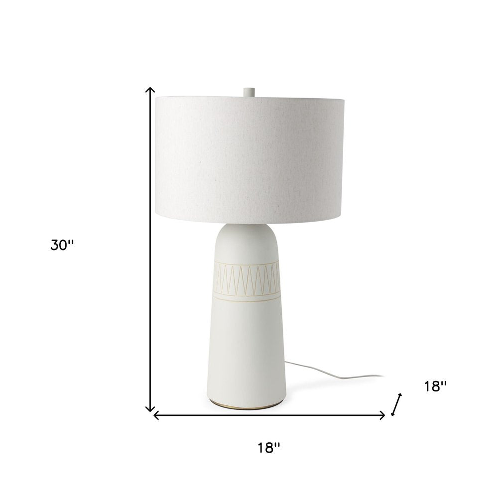 30" Cream Round Bedside Lamp With Drum Shade — view 4