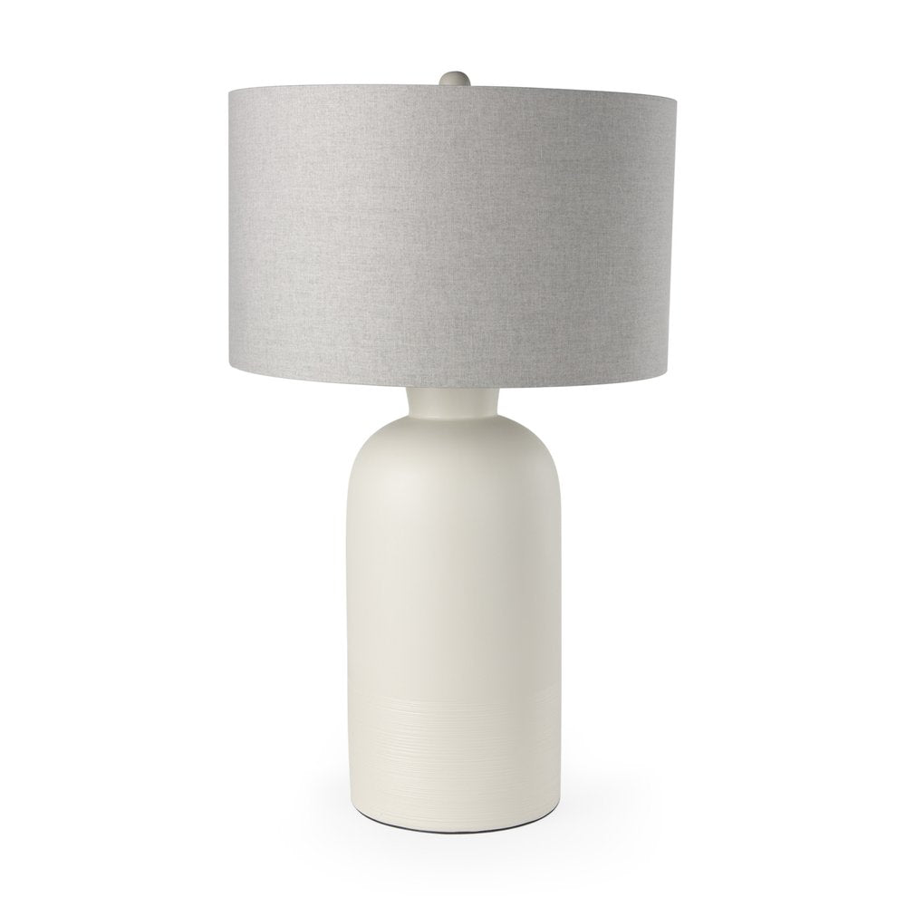33" Cream Round Bedside Lamp With Drum Shade — view 1