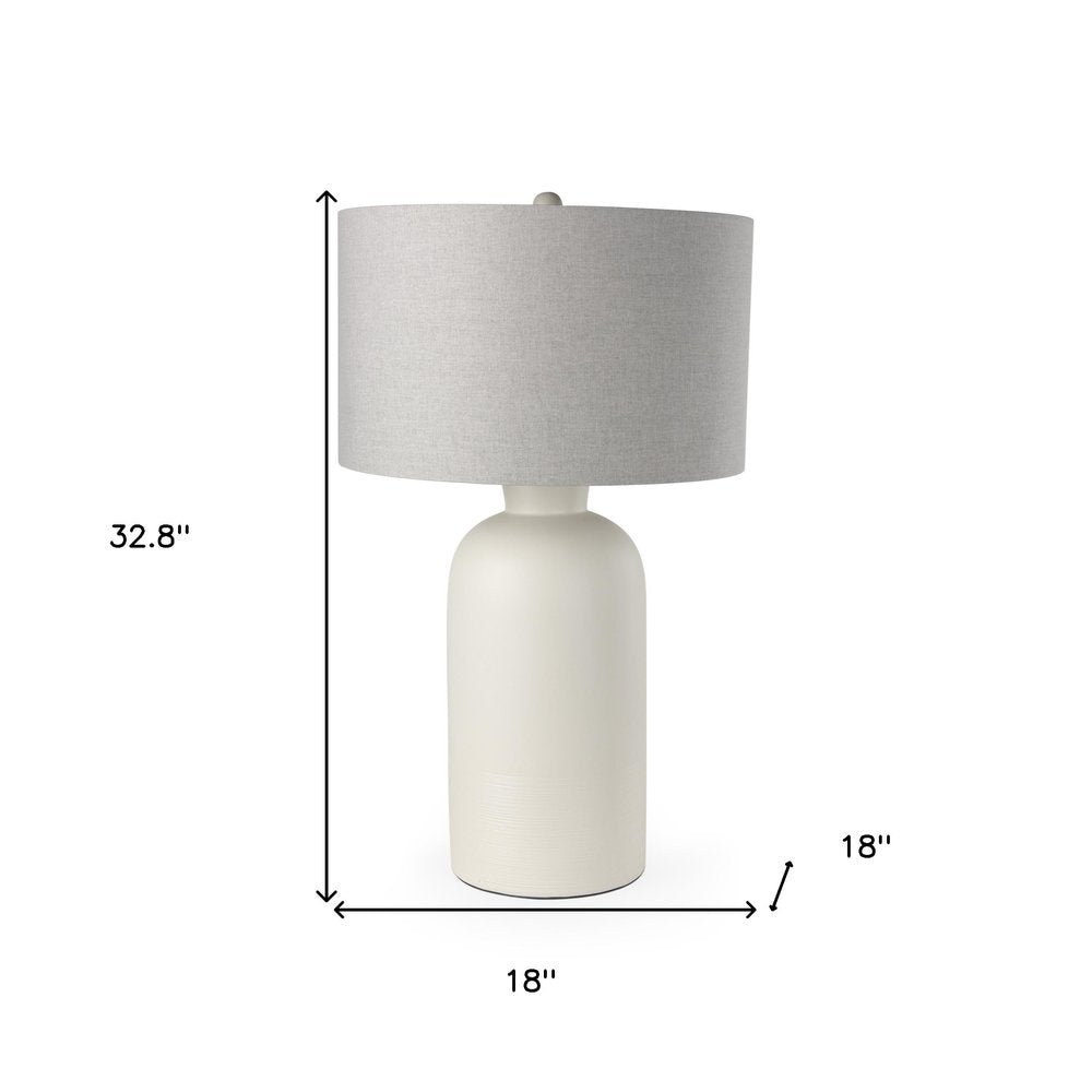33" Cream Round Bedside Lamp With Drum Shade — view 4