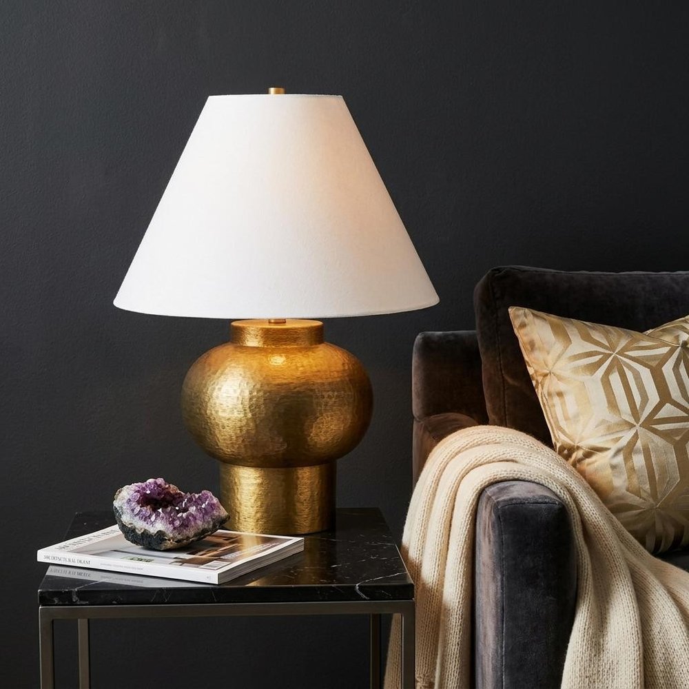 26" Gold Round Bedside Lamp With Bell Shade — view 5