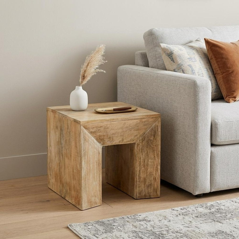 20" Natural Natural Distressed Solid Wood Square Frame End Table HomeRoots