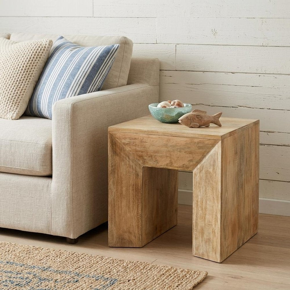 20" Natural Natural Distressed Solid Wood Square Frame End Table — view 8