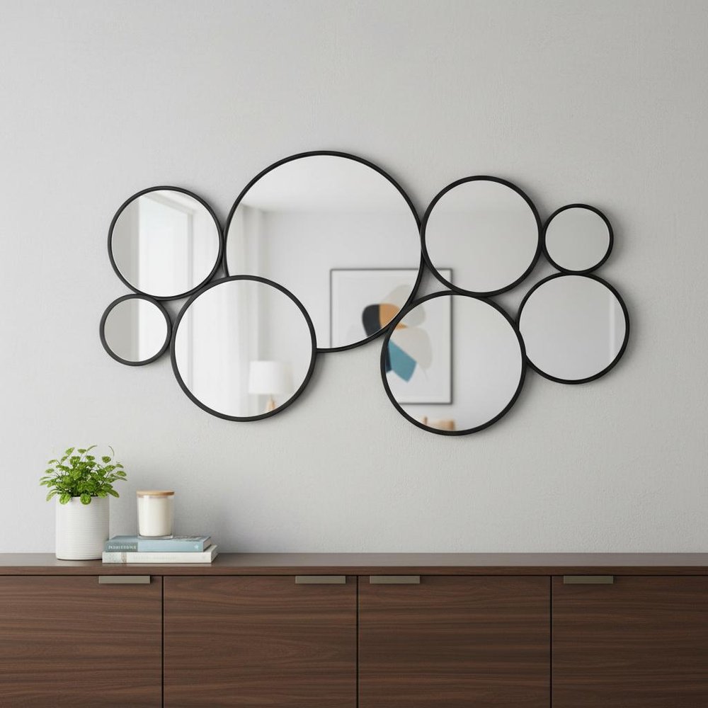 Set Of Eight Black Metal Round Cojoined Accent Mirrors HomeRoots