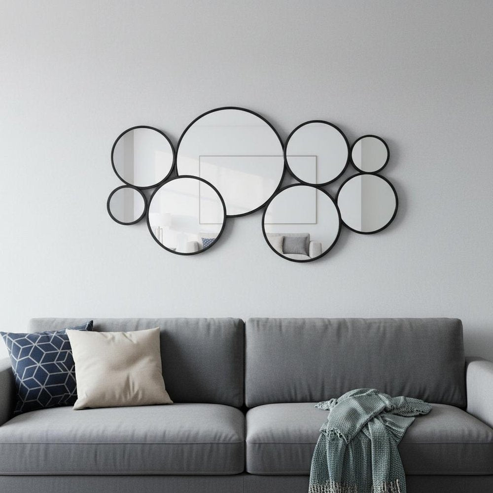 Set Of Eight Black Metal Round Cojoined Accent Mirrors HomeRoots