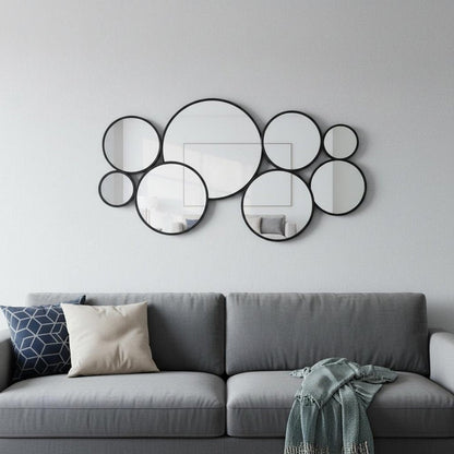 Set Of Eight Black Metal Round Cojoined Accent Mirrors HomeRoots