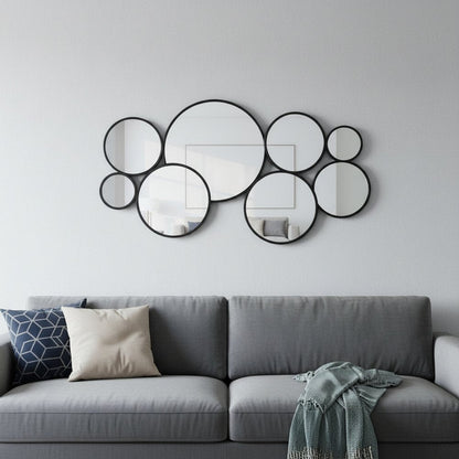 Set Of Eight Black Metal Round Cojoined Accent Mirrors HomeRoots