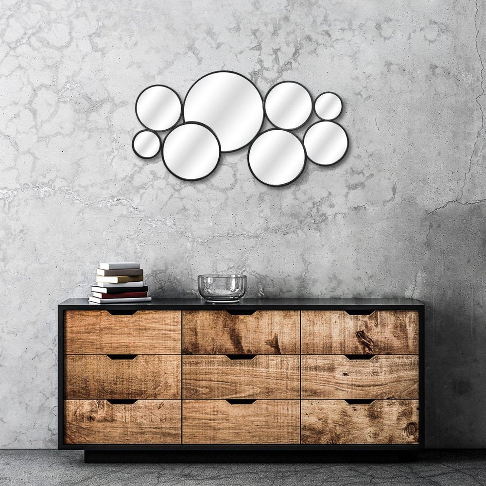 Set Of Eight Black Metal Round Cojoined Accent Mirrors HomeRoots