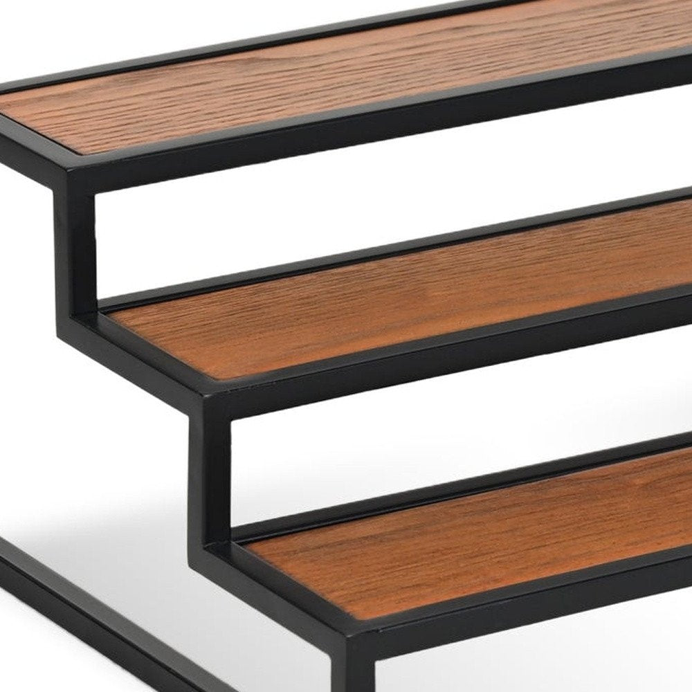 15" Black And Brown Metal And Solid Wood Handmade Three Tier Tray — view 10