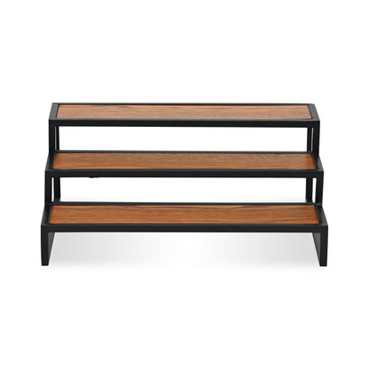 15" Black And Brown Metal And Solid Wood Handmade Three Tier Tray HomeRoots