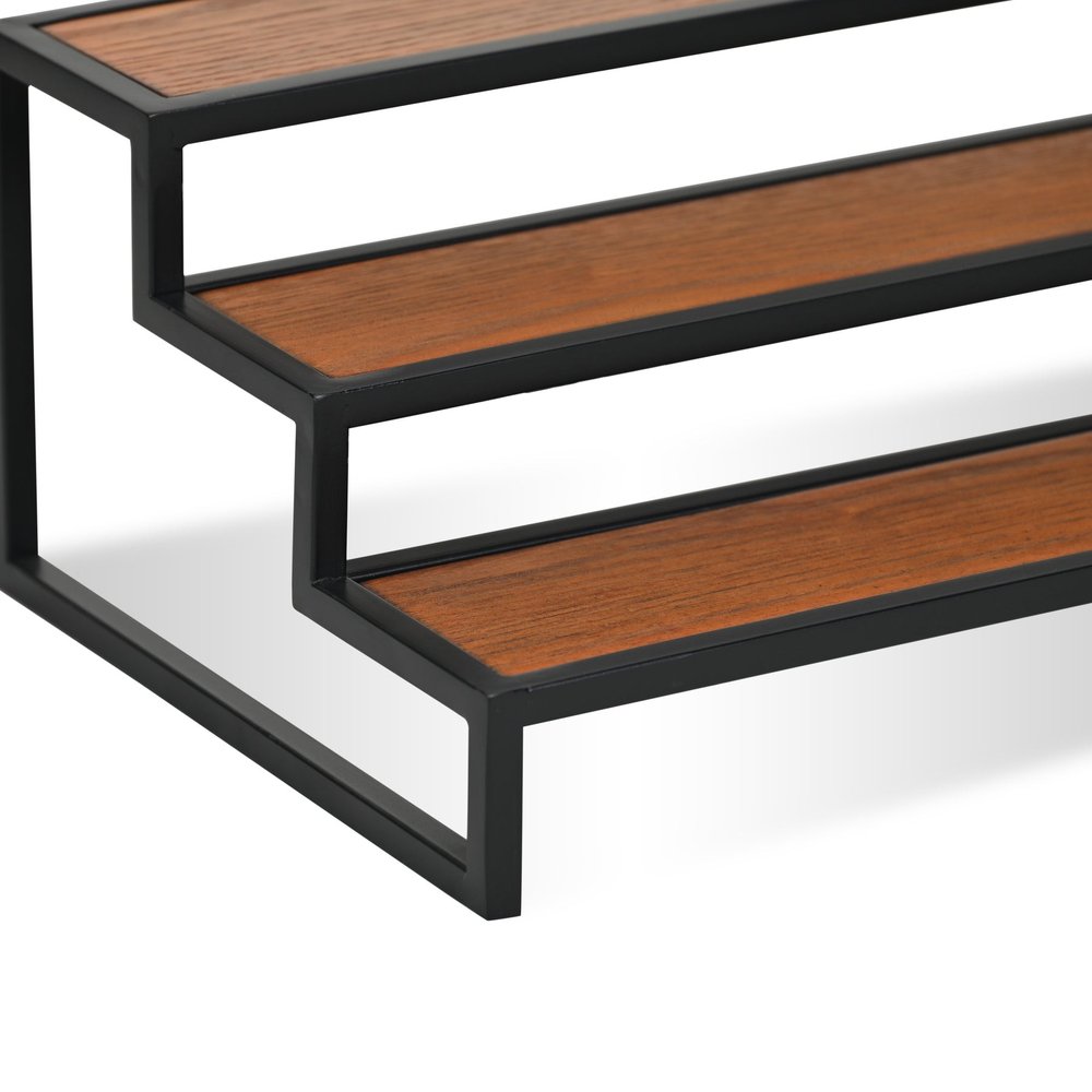 15" Black And Brown Metal And Solid Wood Handmade Three Tier Tray — view 9