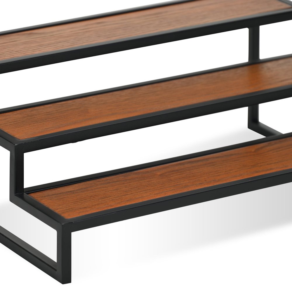 15" Black And Brown Metal And Solid Wood Handmade Three Tier Tray — view 11