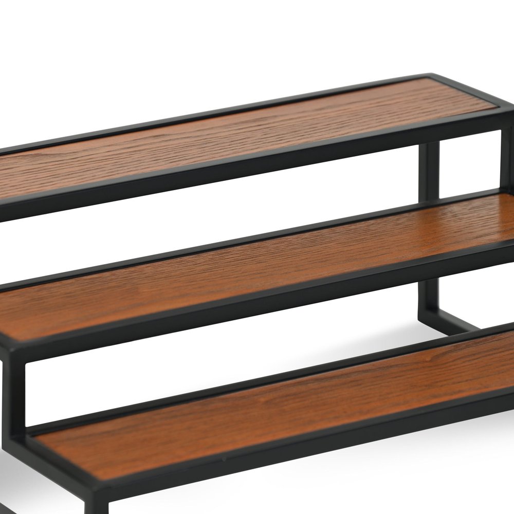 15" Black And Brown Metal And Solid Wood Handmade Three Tier Tray — view 12