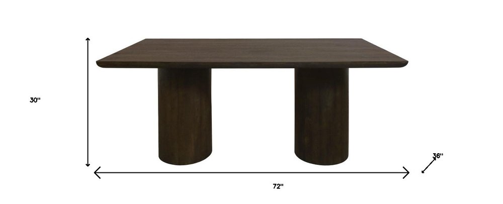 72" Dark Brown Solid Wood Double Pedestal Base Dining Table — view 8