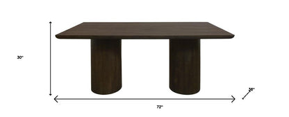 72" Dark Brown Solid Wood Double Pedestal Base Dining Table HomeRoots