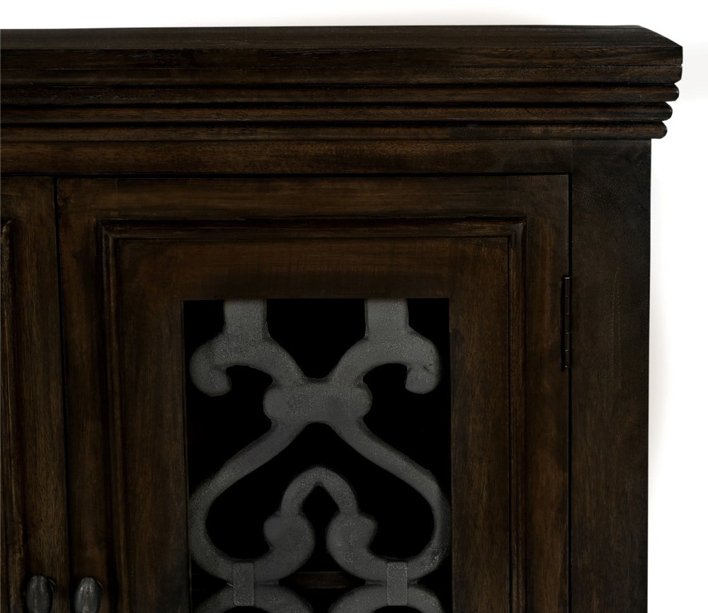 76" Brown Distressed Solid Wood Sideboard Soft Close with Four Glass Doors HomeRoots
