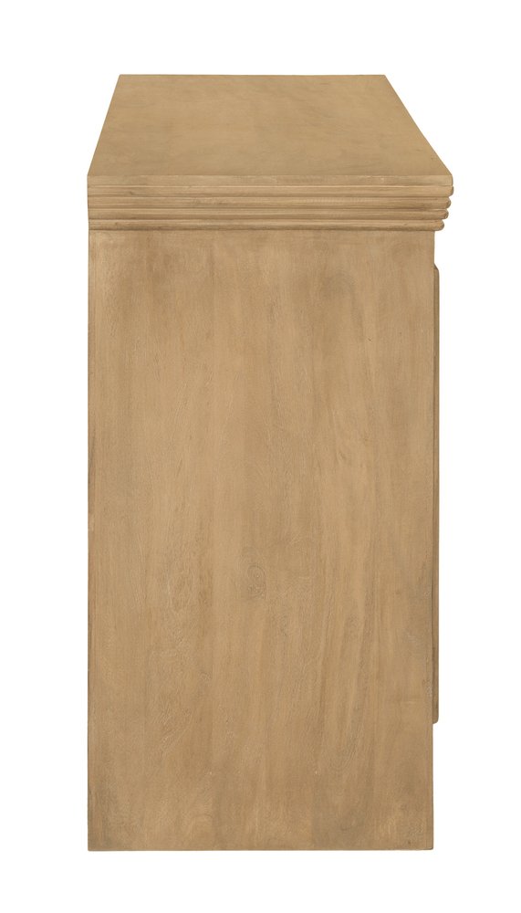 76" Natural Distressed Solid Wood Sideboard Soft Close with Four Glass Doors HomeRoots