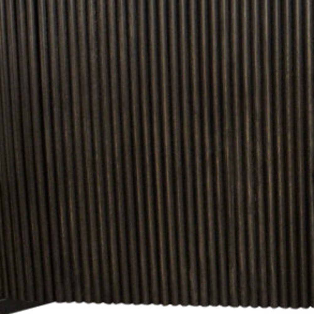 80" Brown Distressed Solid Wood Ribbed Texture Sideboard with Three Doors HomeRoots