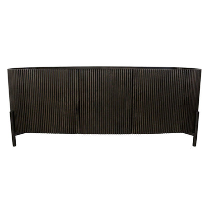 80" Brown Distressed Solid Wood Ribbed Texture Sideboard with Three Doors HomeRoots