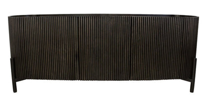 80" Brown Distressed Solid Wood Ribbed Texture Sideboard with Three Doors HomeRoots