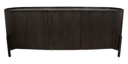80" Brown Distressed Solid Wood Ribbed Texture Sideboard with Three Doors HomeRoots