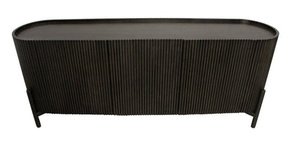 80" Brown Distressed Solid Wood Ribbed Texture Sideboard with Three Doors HomeRoots