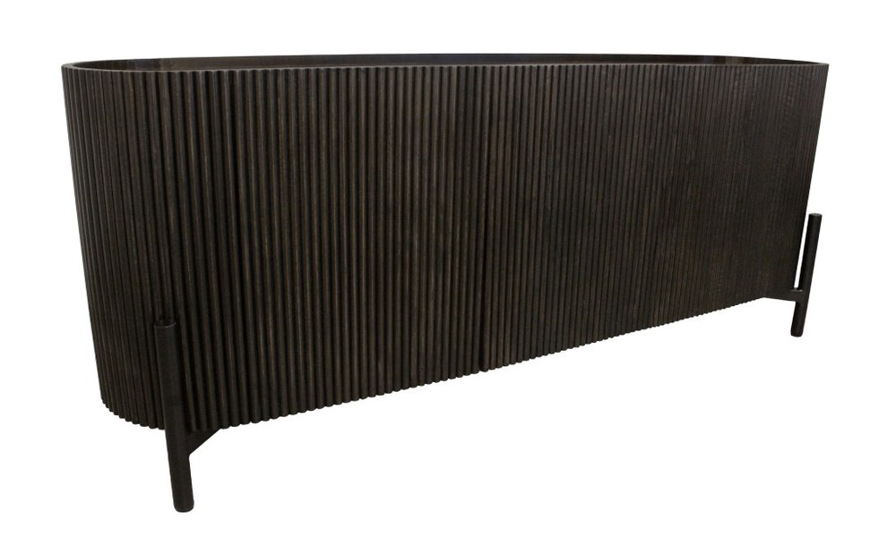 80" Brown Distressed Solid Wood Ribbed Texture Sideboard with Three Doors HomeRoots