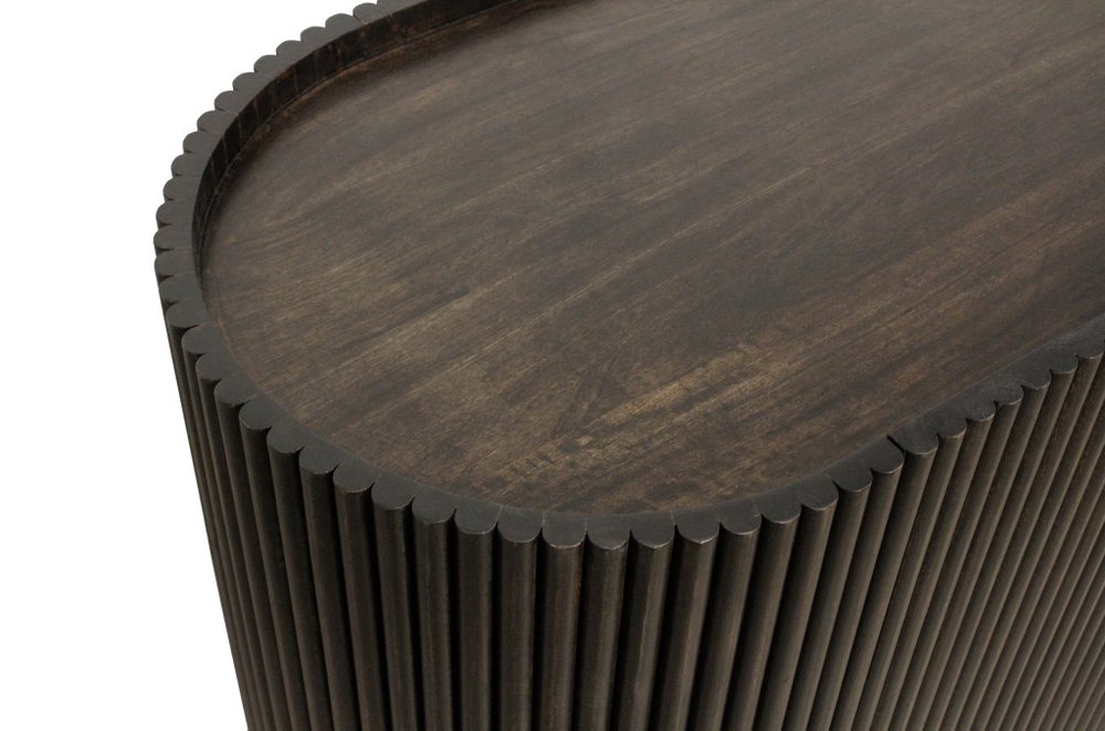 80" Brown Distressed Solid Wood Ribbed Texture Sideboard with Three Doors HomeRoots