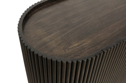 80" Brown Distressed Solid Wood Ribbed Texture Sideboard with Three Doors HomeRoots