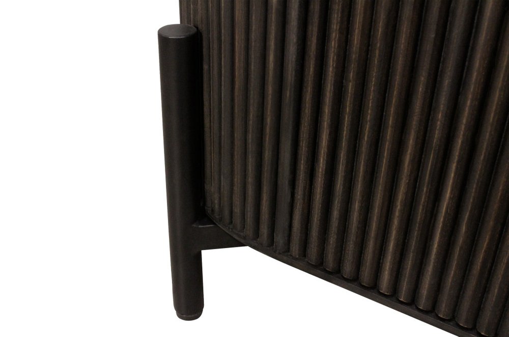 80" Brown Distressed Solid Wood Ribbed Texture Sideboard with Three Doors HomeRoots