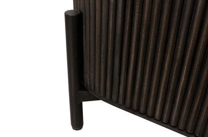 80" Brown Distressed Solid Wood Ribbed Texture Sideboard with Three Doors HomeRoots