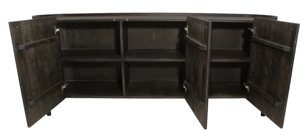 80" Brown Distressed Solid Wood Ribbed Texture Sideboard with Three Doors HomeRoots