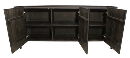 80" Brown Distressed Solid Wood Ribbed Texture Sideboard with Three Doors HomeRoots