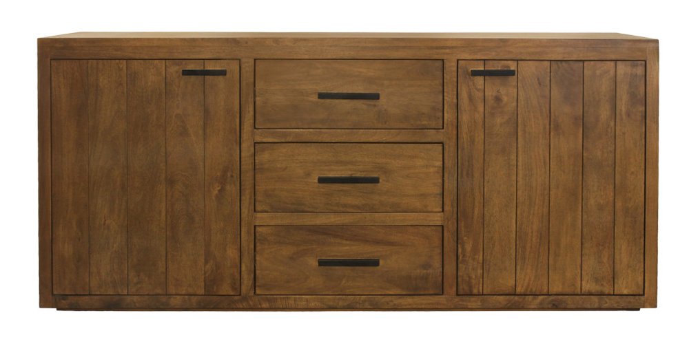 71" Chestnut Distressed Solid Wood Three Drawer Sideboard with Two Doors HomeRoots