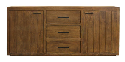 71" Chestnut Distressed Solid Wood Three Drawer Sideboard with Two Doors HomeRoots