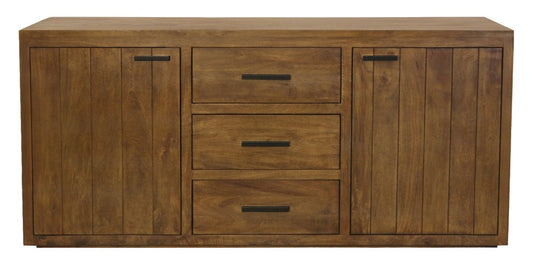 71" Chestnut Distressed Solid Wood Three Drawer Sideboard with Two Doors HomeRoots