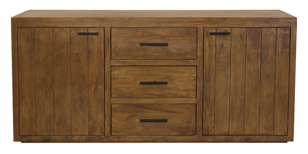 71" Chestnut Distressed Solid Wood Three Drawer Sideboard with Two Doors HomeRoots