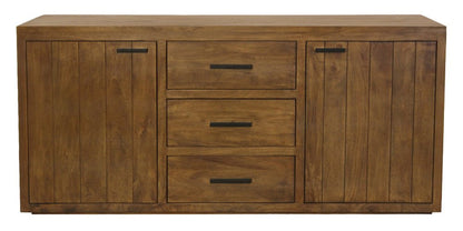 71" Chestnut Distressed Solid Wood Three Drawer Sideboard with Two Doors HomeRoots
