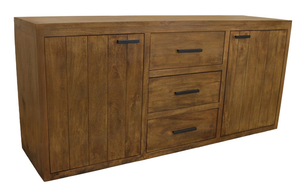 71" Chestnut Distressed Solid Wood Three Drawer Sideboard with Two Doors HomeRoots