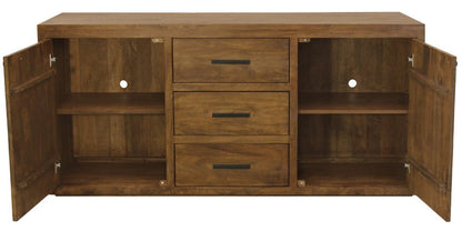 71" Chestnut Distressed Solid Wood Three Drawer Sideboard with Two Doors HomeRoots