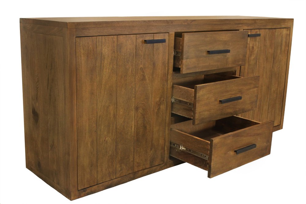 71" Chestnut Distressed Solid Wood Three Drawer Sideboard with Two Doors HomeRoots